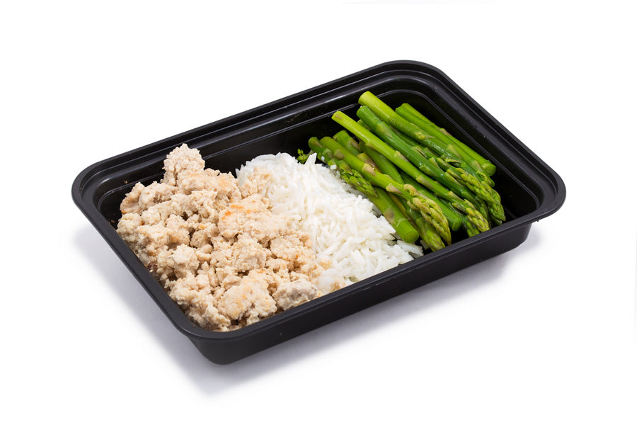 Ground Turkey, Plain 7oz with Asparagus and Jasmine Rice
