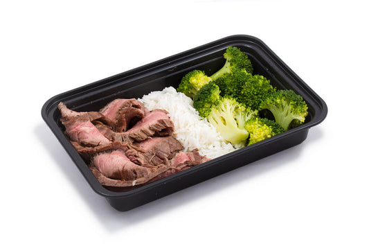 Sliced London Broil, Montreal Seasoned 6oz, with Broccoli and Basmati Rice + Avocado